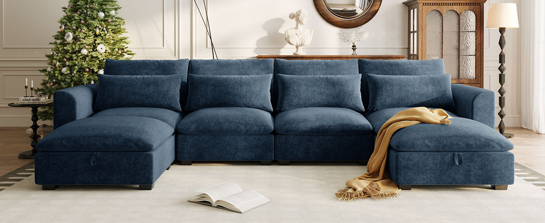 Buy farmhouse furniture Bluebell Cottage • Blue U-shaped American Farmhouse Style Sofa Couch Sectional Daybed - Modern Cottage Farmhouse Furniture