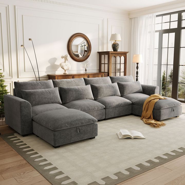 Buy farmhouse furniture Bluebell Cottage • Blue U-shaped American Farmhouse Style Sofa Couch Sectional Daybed - Modern Cottage Farmhouse Furniture
