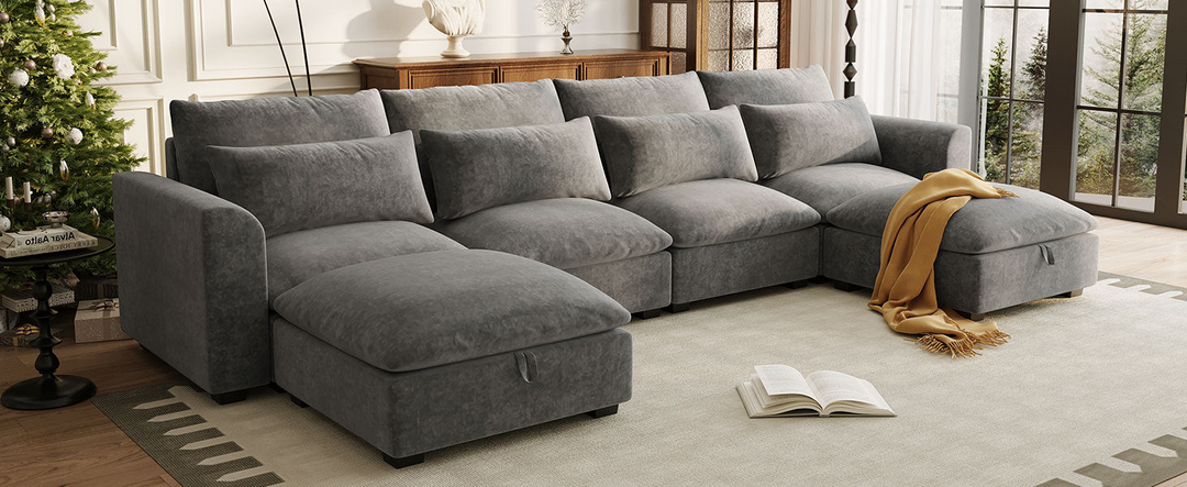 Buy farmhouse furniture Bluebell Cottage • Blue U-shaped American Farmhouse Style Sofa Couch Sectional Daybed - Modern Cottage Farmhouse Furniture