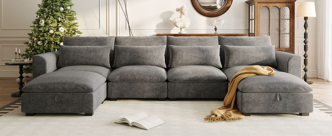Buy farmhouse furniture Bluebell Cottage • Blue U-shaped American Farmhouse Style Sofa Couch Sectional Daybed - Modern Cottage Farmhouse Furniture