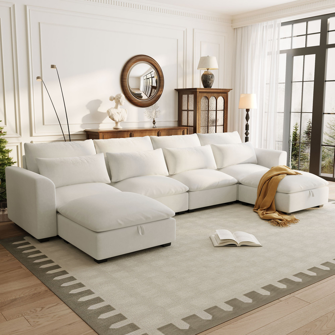 Buy farmhouse furniture Bluebell Cottage • Blue U-shaped American Farmhouse Style Sofa Couch Sectional Daybed - Modern Cottage Farmhouse Furniture