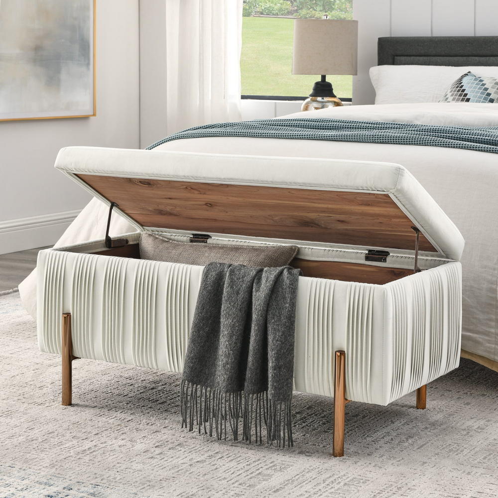 Buy farmhouse furniture Elegant Boho Upholstered Velvet Storage Bench Ottoman with Cedar Wood Veneer - Modern Cottage Farmhouse Furniture