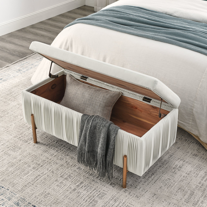Buy farmhouse furniture Elegant Boho Upholstered Velvet Storage Bench Ottoman with Cedar Wood Veneer - Modern Cottage Farmhouse Furniture