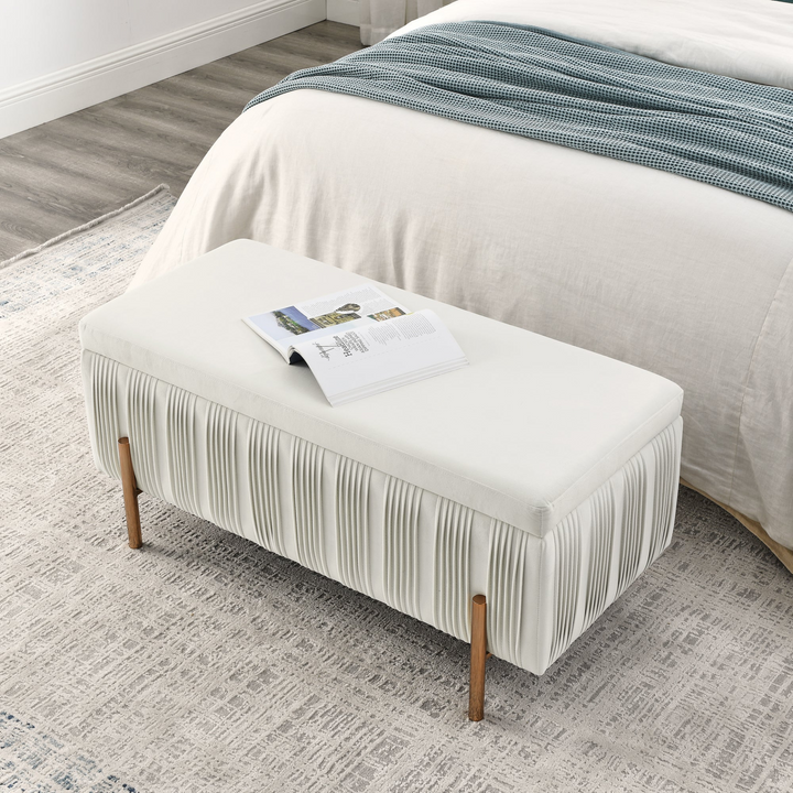Buy farmhouse furniture Elegant Boho Upholstered Velvet Storage Bench Ottoman with Cedar Wood Veneer - Modern Cottage Farmhouse Furniture