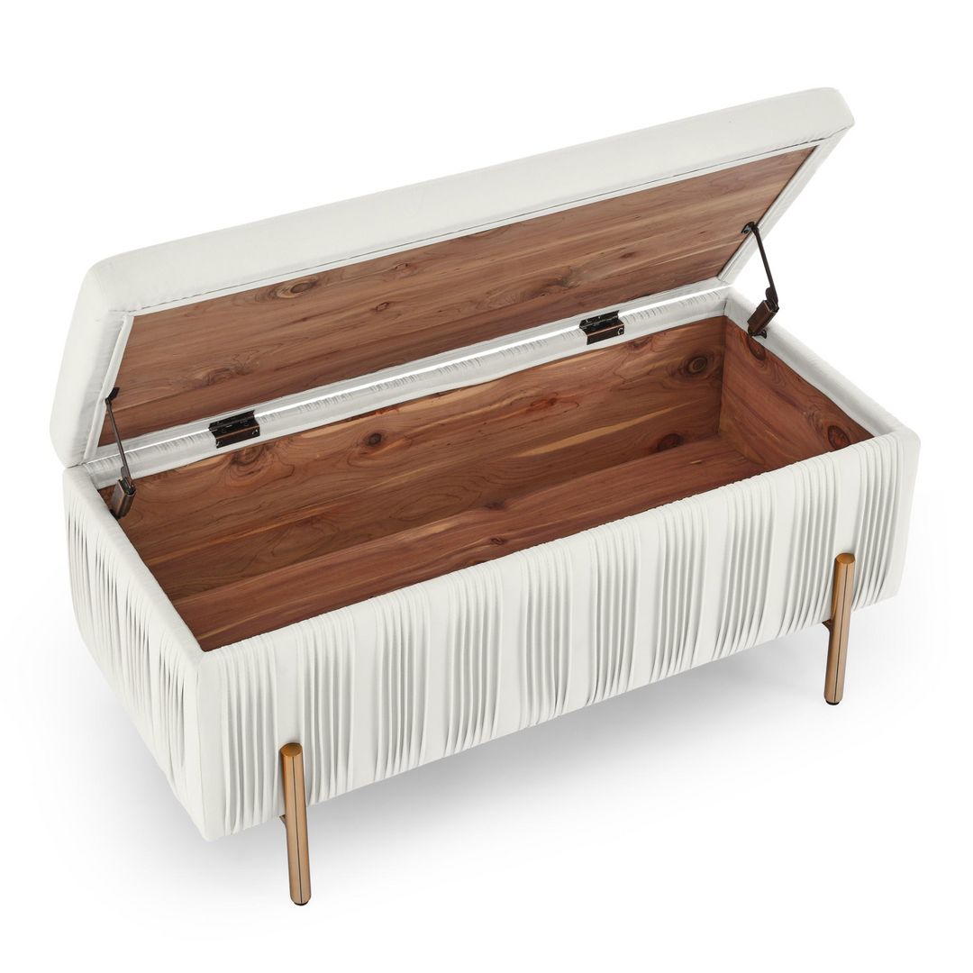 Buy farmhouse furniture Elegant Boho Upholstered Velvet Storage Bench Ottoman with Cedar Wood Veneer - Modern Cottage Farmhouse Furniture