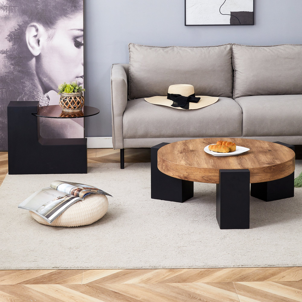 Buy farmhouse furniture Black Modern Cottage Farmhouse Double-Layer Round Coffee Table - Modern Cottage Farmhouse Furniture