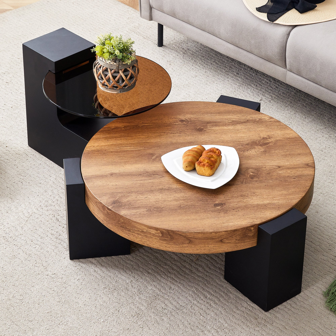 Buy farmhouse furniture Black Modern Cottage Farmhouse Double-Layer Round Coffee Table - Modern Cottage Farmhouse Furniture
