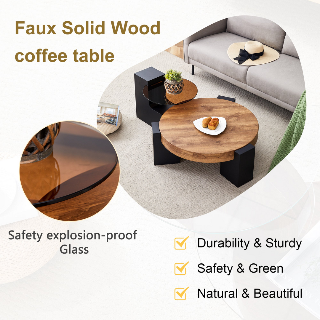 Buy farmhouse furniture Black Modern Cottage Farmhouse Double-Layer Round Coffee Table - Modern Cottage Farmhouse Furniture