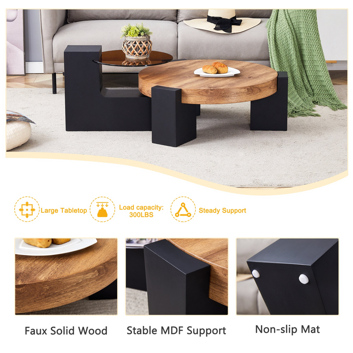 Buy farmhouse furniture Black Modern Cottage Farmhouse Double-Layer Round Coffee Table - Modern Cottage Farmhouse Furniture