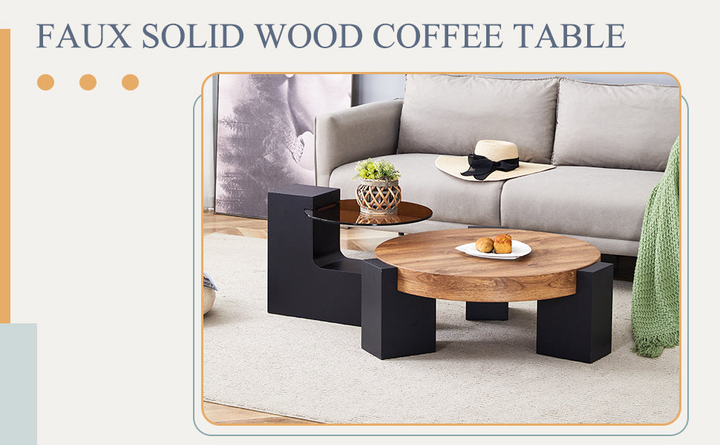 Buy farmhouse furniture Black Modern Cottage Farmhouse Double-Layer Round Coffee Table - Modern Cottage Farmhouse Furniture