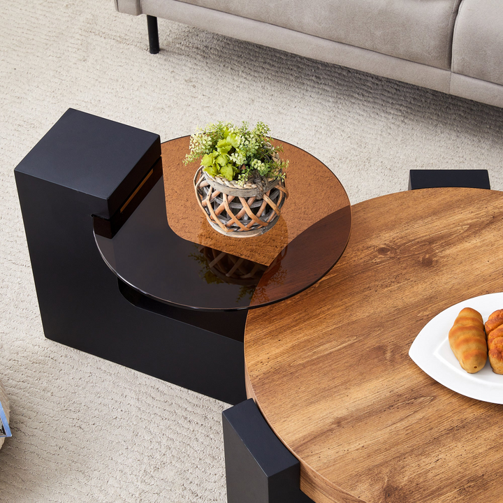 Buy farmhouse furniture Black Modern Cottage Farmhouse Double-Layer Round Coffee Table - Modern Cottage Farmhouse Furniture
