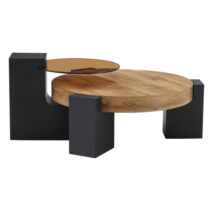 Buy farmhouse furniture Black Modern Cottage Farmhouse Double-Layer Round Coffee Table - Modern Cottage Farmhouse Furniture