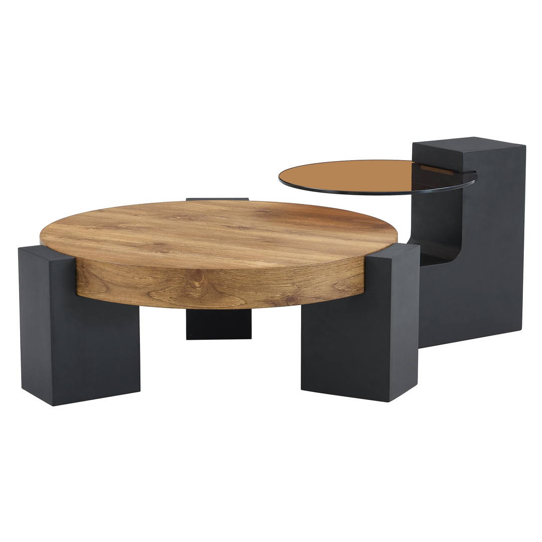 Buy farmhouse furniture Black Modern Cottage Farmhouse Double-Layer Round Coffee Table - Modern Cottage Farmhouse Furniture