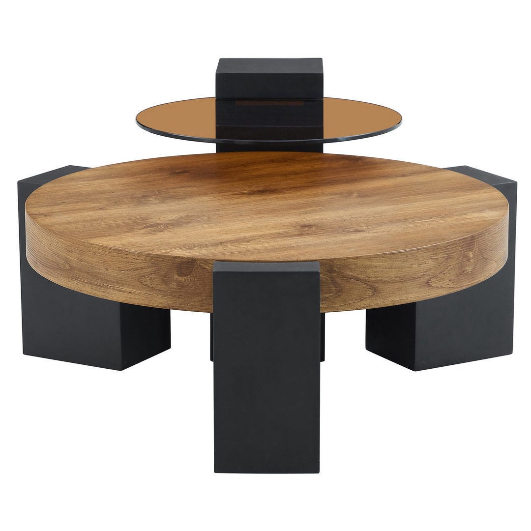 Buy farmhouse furniture Black Modern Cottage Farmhouse Double-Layer Round Coffee Table - Modern Cottage Farmhouse Furniture