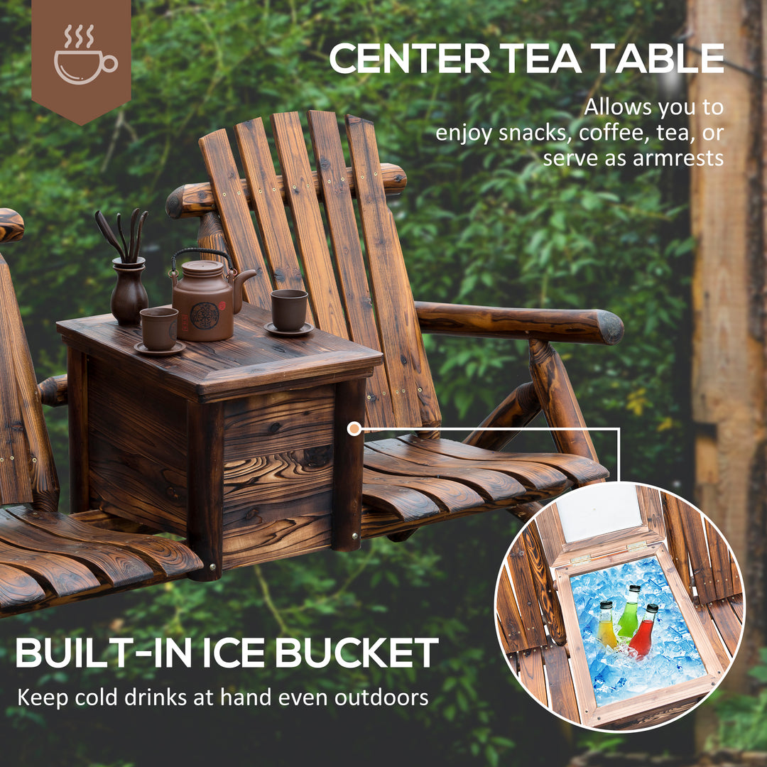 Buy farmhouse furniture Rustic Brown Double Wooden Farmhouse Country Chair with Ice Bucket - Modern Cottage Farmhouse Furniture