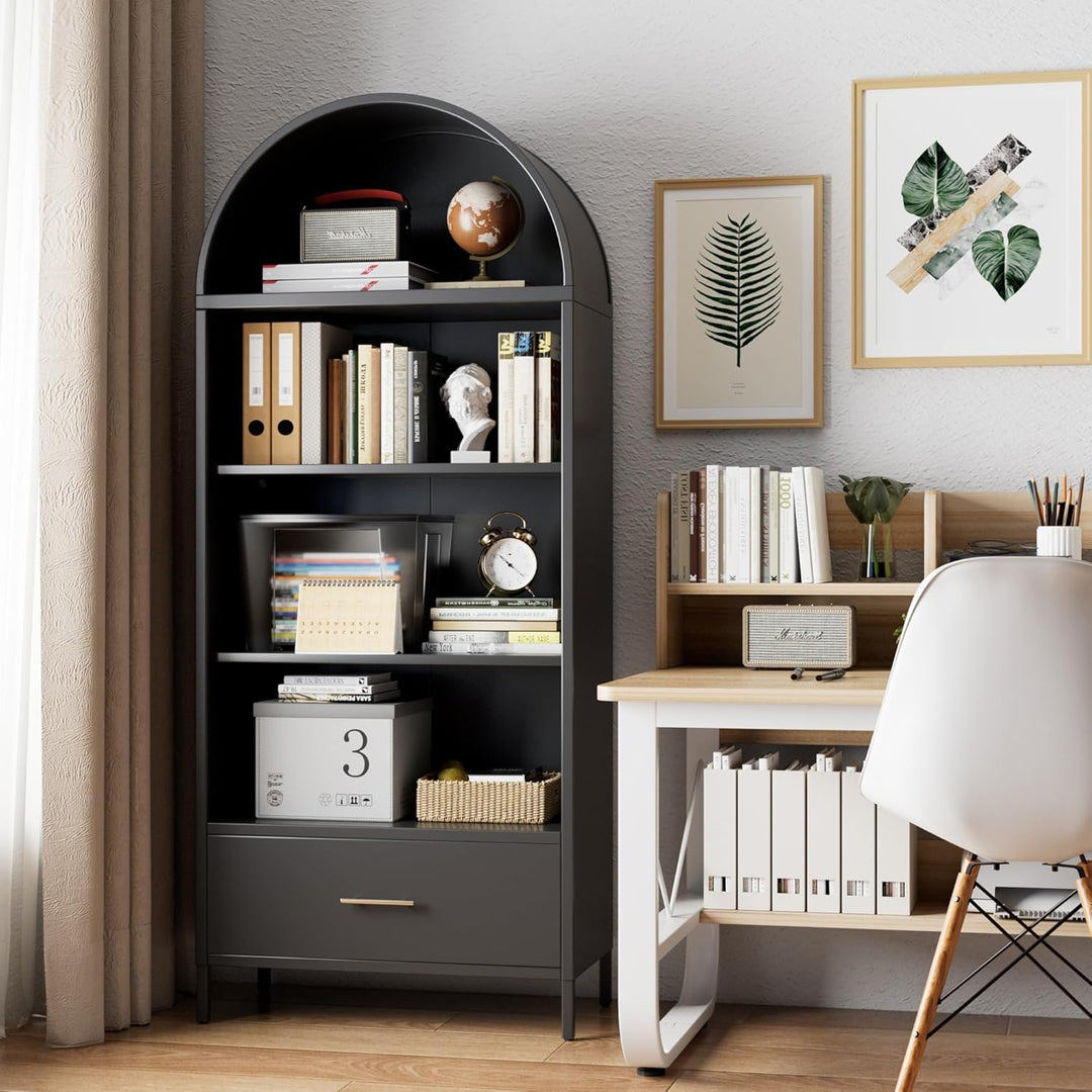 Buy farmhouse furniture Metal Modern Barn Farmhouse Arched Bookshelf - Modern Cottage Farmhouse Furniture