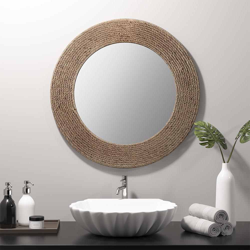 Buy farmhouse furniture Natural Jute Rope Round Wall Mirror 26" - Modern Cottage Farmhouse Furniture