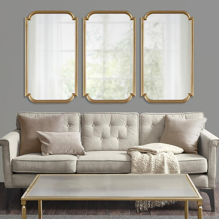 Buy farmhouse furniture Gold Scalloped Wood Wall Mirror - Modern Cottage Farmhouse Furniture