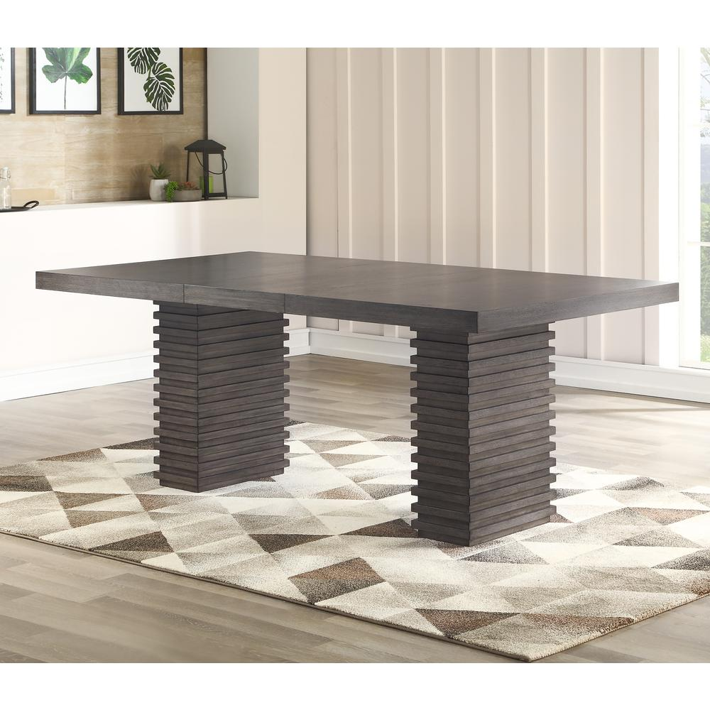 Buy farmhouse furniture Mila Dining Table - Modern Trestle Base, Washed Grey Finish, Extendable to 78" with 18" Leaf - Modern Cottage Farmhouse Furniture