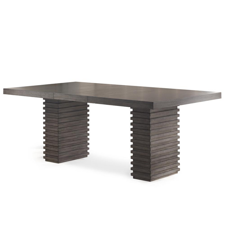 Buy farmhouse furniture Mila Dining Table - Modern Trestle Base, Washed Grey Finish, Extendable to 78" with 18" Leaf - Modern Cottage Farmhouse Furniture