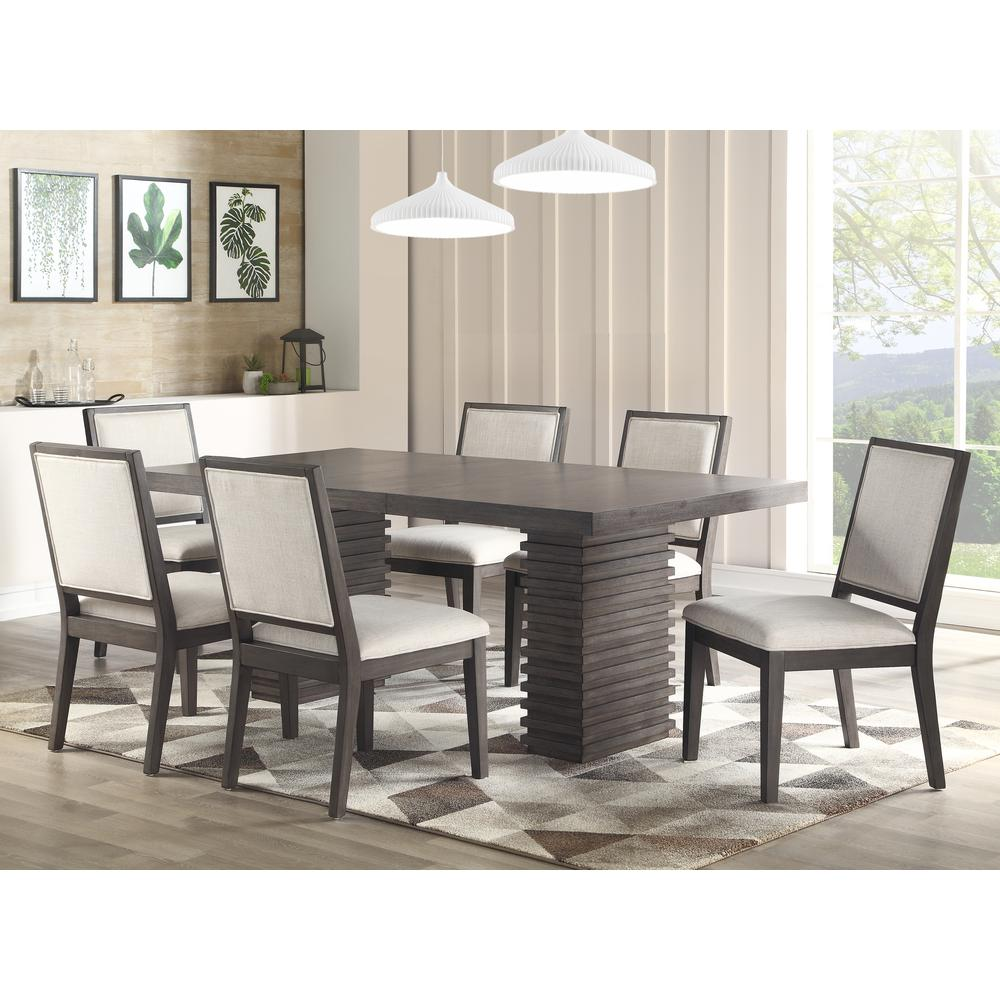 Buy farmhouse furniture Mila Dining Table - Modern Trestle Base, Washed Grey Finish, Extendable to 78" with 18" Leaf - Modern Cottage Farmhouse Furniture