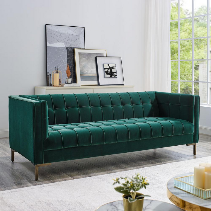 Buy farmhouse furniture La Riviera Mediterranean Luxe Velvet Sofa - Modern Cottage Farmhouse Furniture