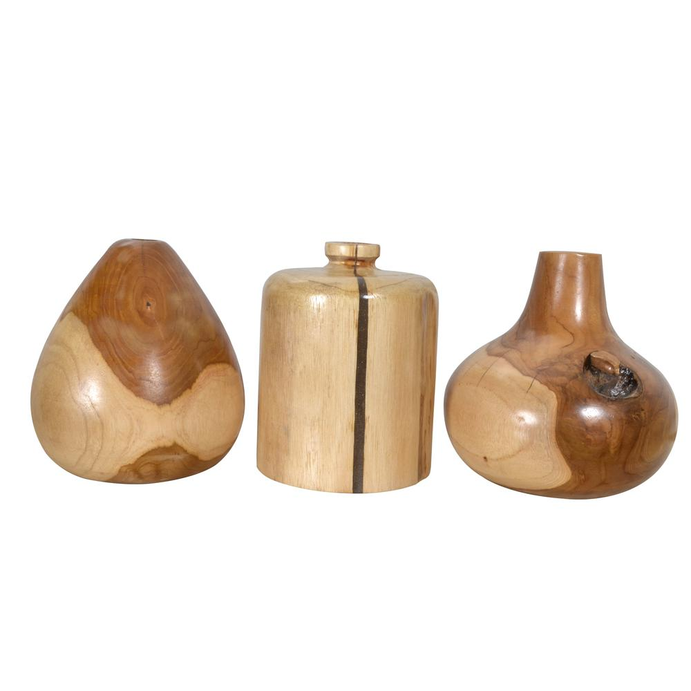 Buy farmhouse furniture Teak Wood Mini Vase Set of 3 | Handcrafted Farmhouse Wooden Vases for Table & Shelf Decor - Modern Cottage Farmhouse Furniture