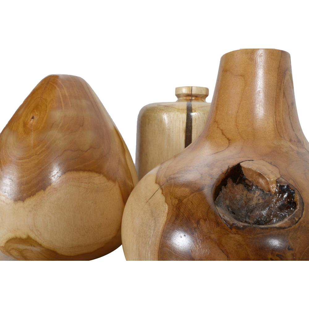 Buy farmhouse furniture Teak Wood Mini Vase Set of 3 | Handcrafted Farmhouse Wooden Vases for Table &amp; Shelf Decor - Modern Cottage Farmhouse Furniture