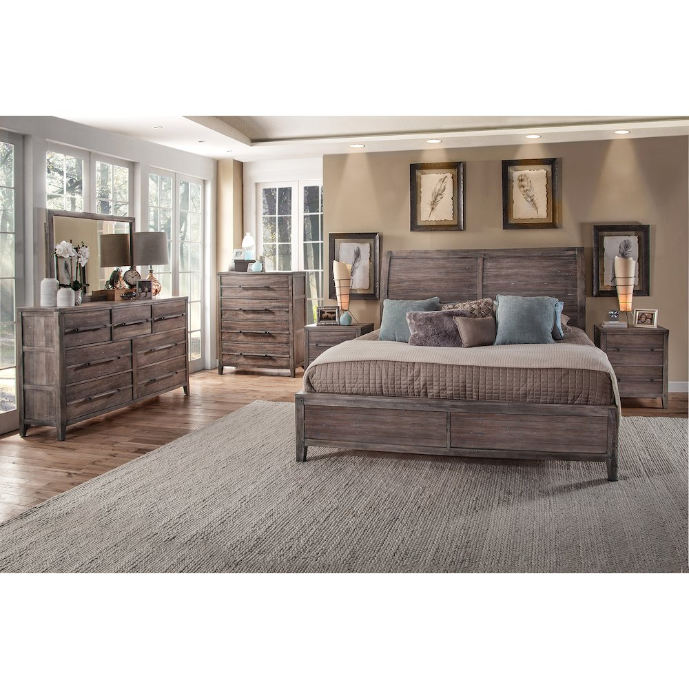 Buy farmhouse furniture Aurora Mediterranean Farmhouse King Sleigh Bed Frame - With Panel Footboard - Weathered Grey - Modern Cottage Farmhouse Furniture
