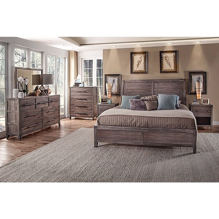 Buy farmhouse furniture Aurora Mediterranean Farmhouse King Sleigh Bed Frame - With Panel Footboard - Weathered Grey - Modern Cottage Farmhouse Furniture