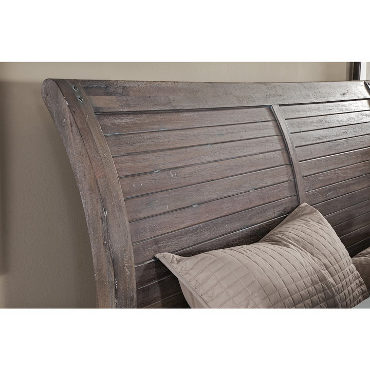 Buy farmhouse furniture Aurora Mediterranean Farmhouse King Sleigh Bed Frame - With Panel Footboard - Weathered Grey - Modern Cottage Farmhouse Furniture