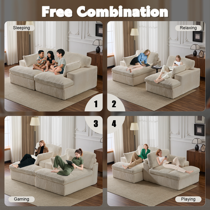 Buy farmhouse furniture Oversized Cloud Chaise Sectional | Corduroy Deep Seat Sofa Bed, No Assembly - Modern Cottage Farmhouse Furniture