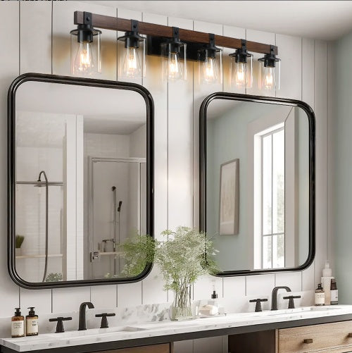 Buy farmhouse furniture Modern Farmhouse Vanity Light | Rustic 6-Light Wall Sconce, 42 Inch - Modern Cottage Farmhouse Furniture