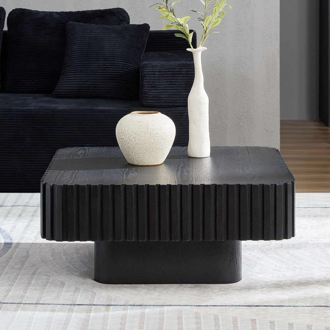 Buy farmhouse furniture Amalfi Black Mediterranean Coffee Table | Sculptural Drum Design | 31.5" Square - Modern Cottage Farmhouse Furniture