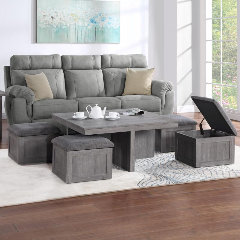 Buy farmhouse furniture Moseberg Distressed Mediterranean Farmhouse Gray Coffee Table with Storage Stools - Modern Cottage Farmhouse Furniture