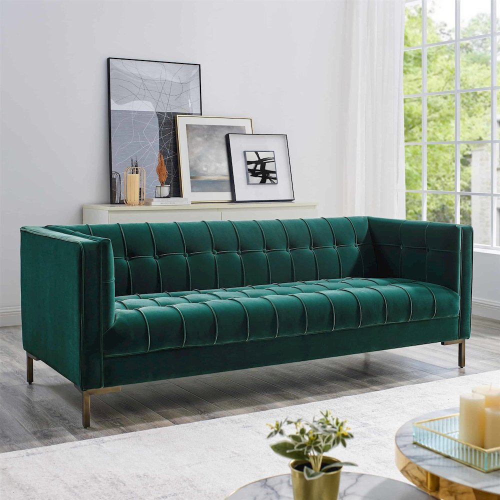 Buy farmhouse furniture La Riviera Mediterranean Luxe Velvet Sofa - Modern Cottage Farmhouse Furniture