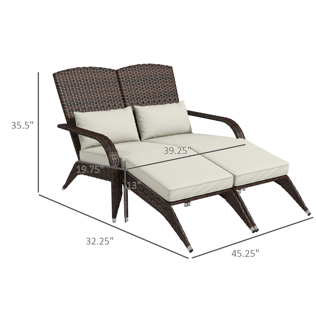 Buy farmhouse furniture Charlotte 2-Person Rattan Patio Chair | Farmhouse Adirondack Chair for Two with Ottomans - Modern Cottage Farmhouse Furniture