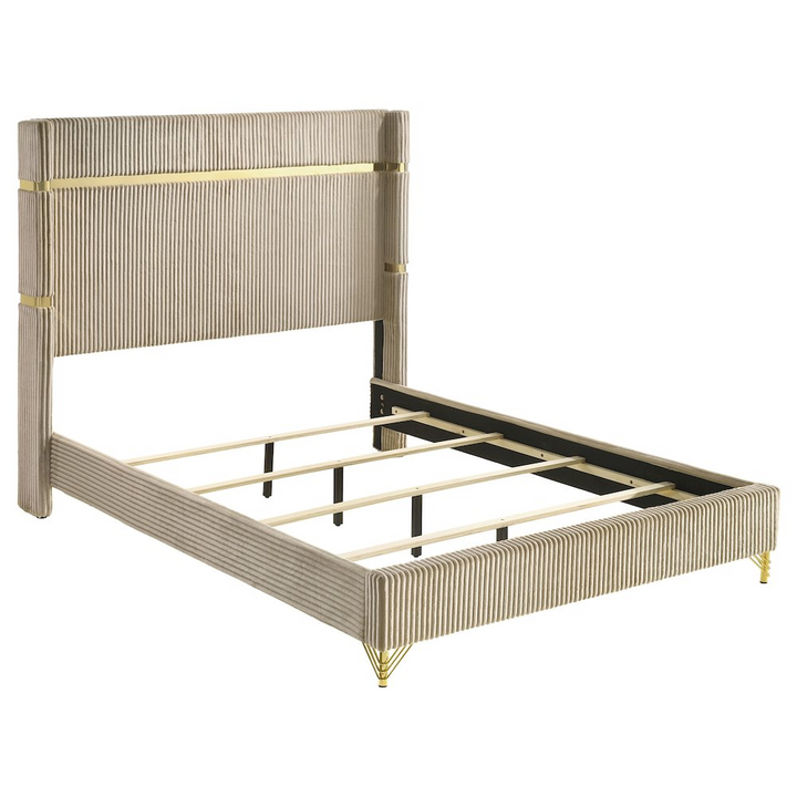 Buy farmhouse furniture Lucia 61-inch Upholstered Eastern King Wingback Bed Beige - Modern Cottage Farmhouse Furniture