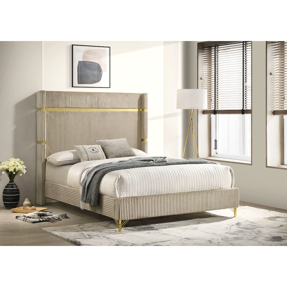 Buy farmhouse furniture Lucia 61-inch Upholstered Eastern King Wingback Bed Beige - Modern Cottage Farmhouse Furniture
