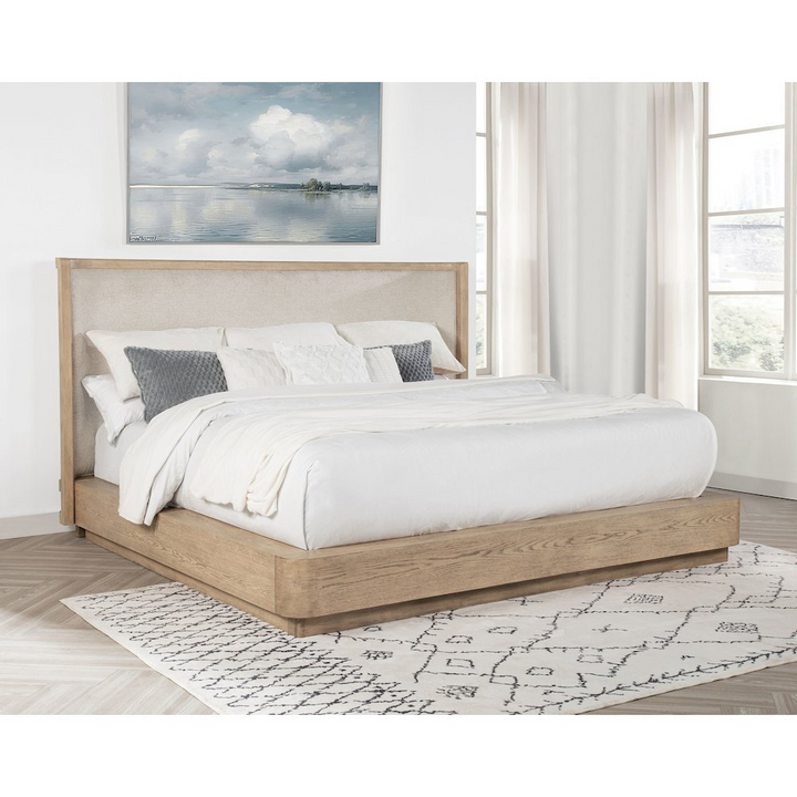 Buy farmhouse furniture Kailani 49-inch Queen Wingback Bed Beige Oak - Modern Cottage Farmhouse Furniture