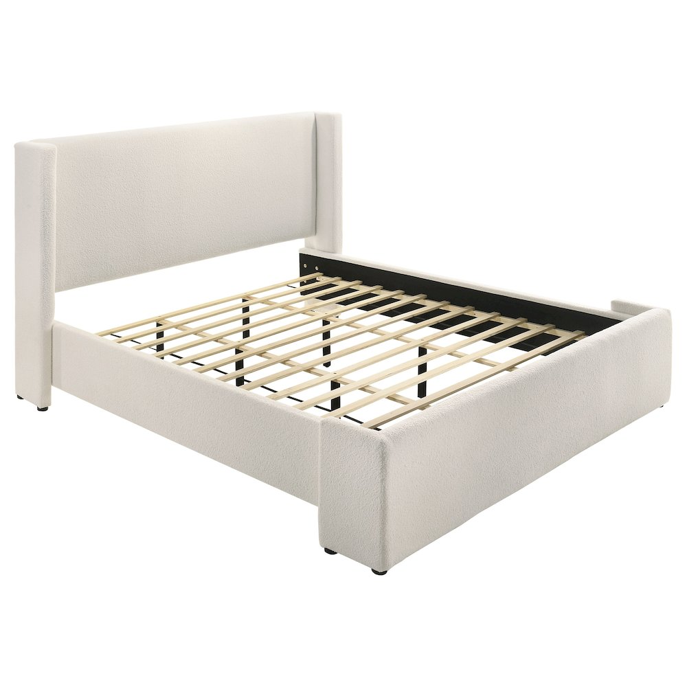 Buy farmhouse furniture Alamosa White Boucle Platform Bed | Wingback Upholstered Eastern King Bed Frame - Modern Cottage Farmhouse Furniture