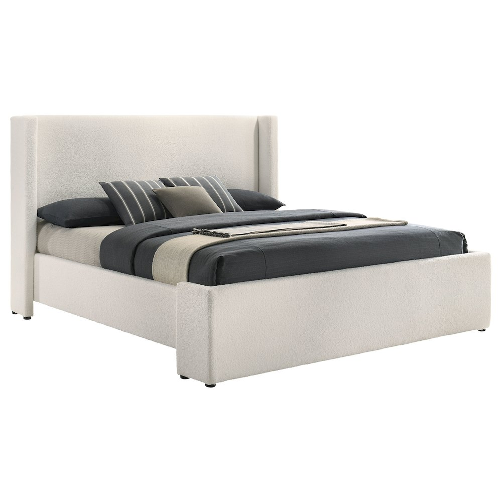 Buy farmhouse furniture Alamosa White Boucle Platform Bed | Wingback Upholstered Eastern King Bed Frame - Modern Cottage Farmhouse Furniture