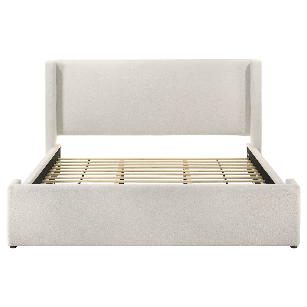 Buy farmhouse furniture Alamosa White Boucle Platform Bed | Wingback Upholstered Eastern King Bed Frame - Modern Cottage Farmhouse Furniture