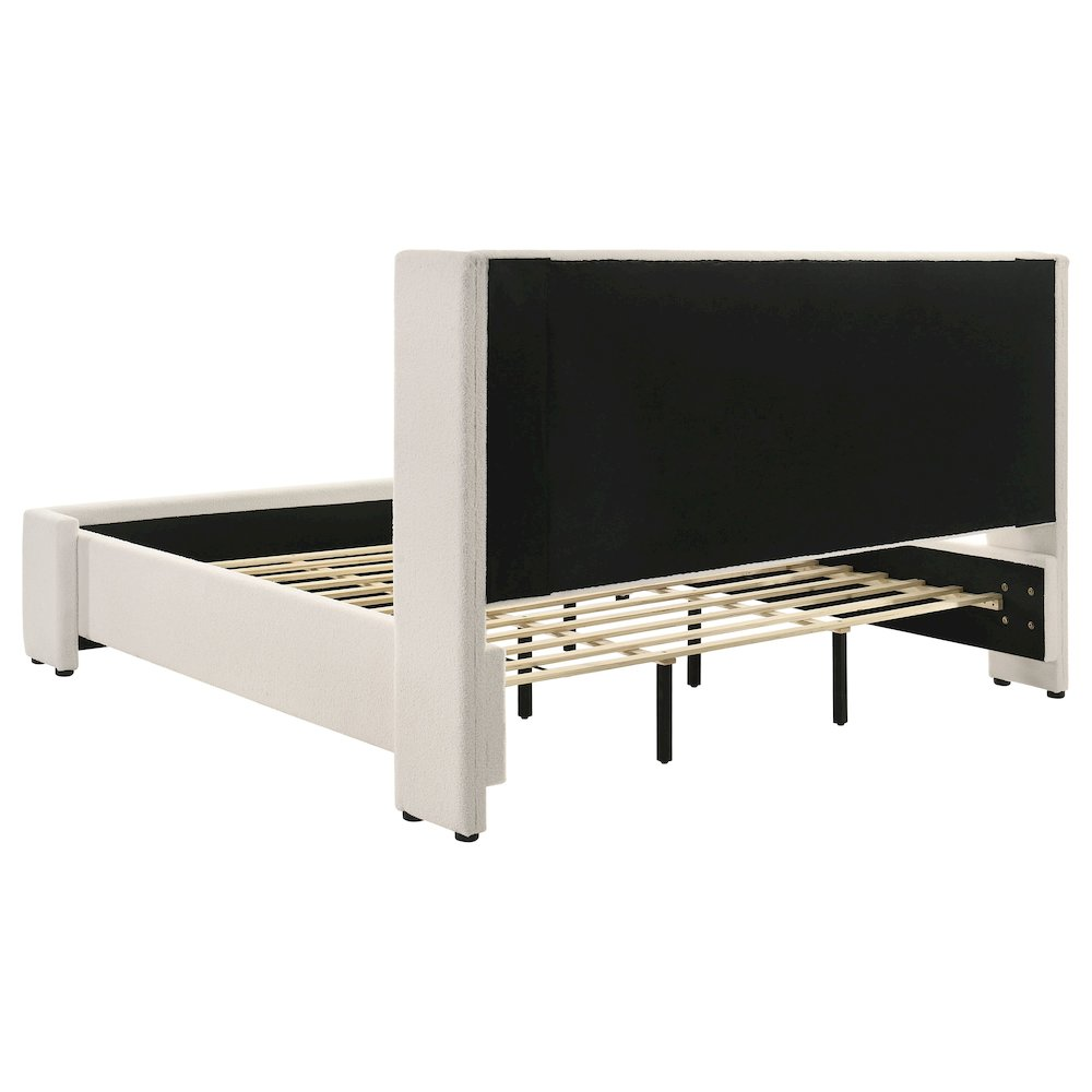 Buy farmhouse furniture Alamosa White Boucle Platform Bed | Wingback Upholstered Eastern King Bed Frame - Modern Cottage Farmhouse Furniture