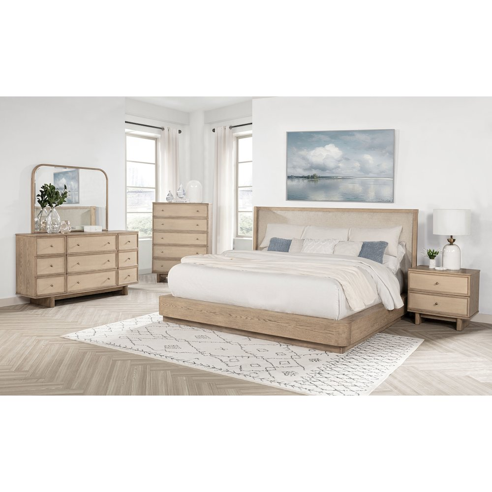 Buy farmhouse furniture Kailani 49-inch Queen Wingback Bed Beige Oak - Modern Cottage Farmhouse Furniture