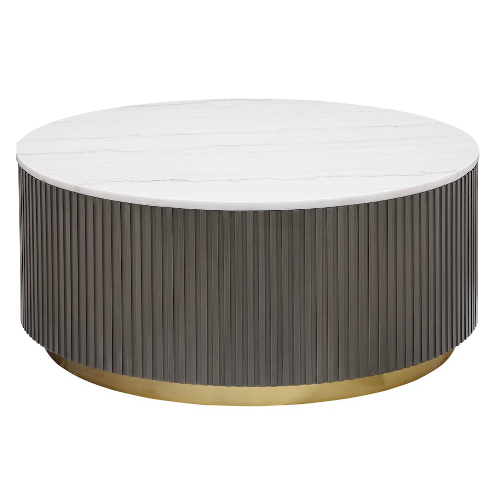Buy farmhouse furniture Eirini Mediterranean Farmhouse Round Marble Top Coffee Table White and Charcoal - Modern Cottage Farmhouse Furniture