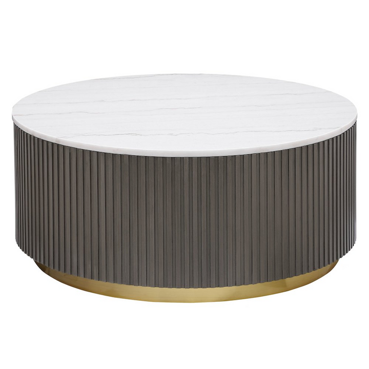 Buy farmhouse furniture Eirini Mediterranean Farmhouse Round Marble Top Coffee Table White and Charcoal - Modern Cottage Farmhouse Furniture