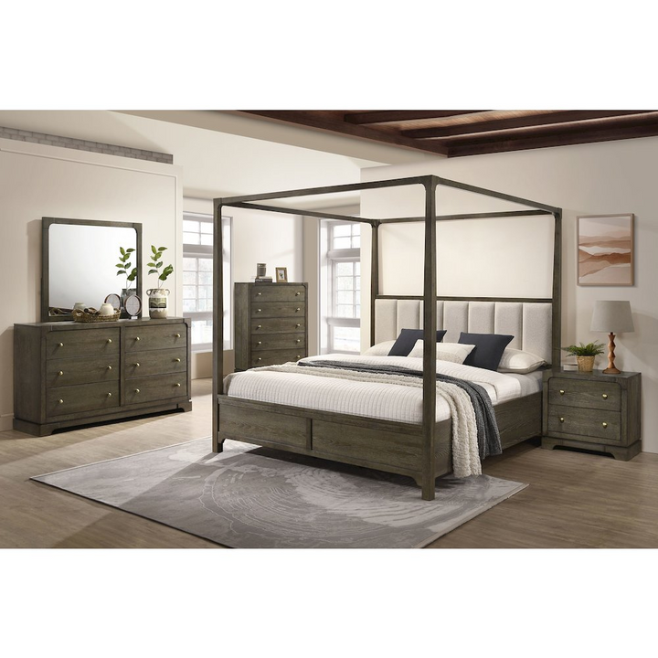 Buy farmhouse furniture Aupa Dark Brown Queen Canopy Mediterranean Farmhouse Bed - Modern Cottage Farmhouse Furniture