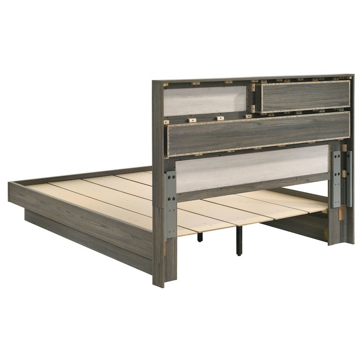 Buy farmhouse furniture Fenwick Queen Bed Bookcase Headboard Grey Oak - Modern Cottage Farmhouse Furniture