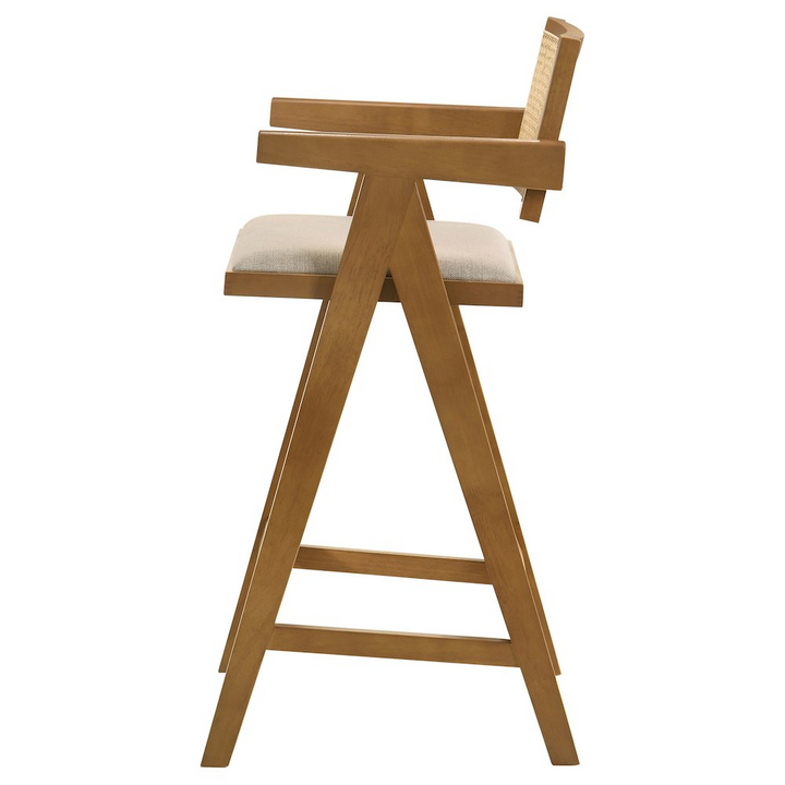 Buy farmhouse furniture Kane Woven Rattan Wood Bar Chair Light Walnut (Set of 2) - Modern Cottage Farmhouse Furniture